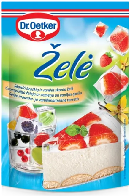 Dr. Oetker Skaidri braškių ir vanilės skonio želė (72 g)